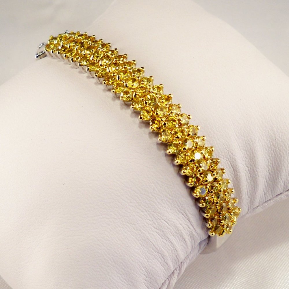New Vintage Charles Winston Yellow Cubic Zirconias Silver Cuff Bracelet